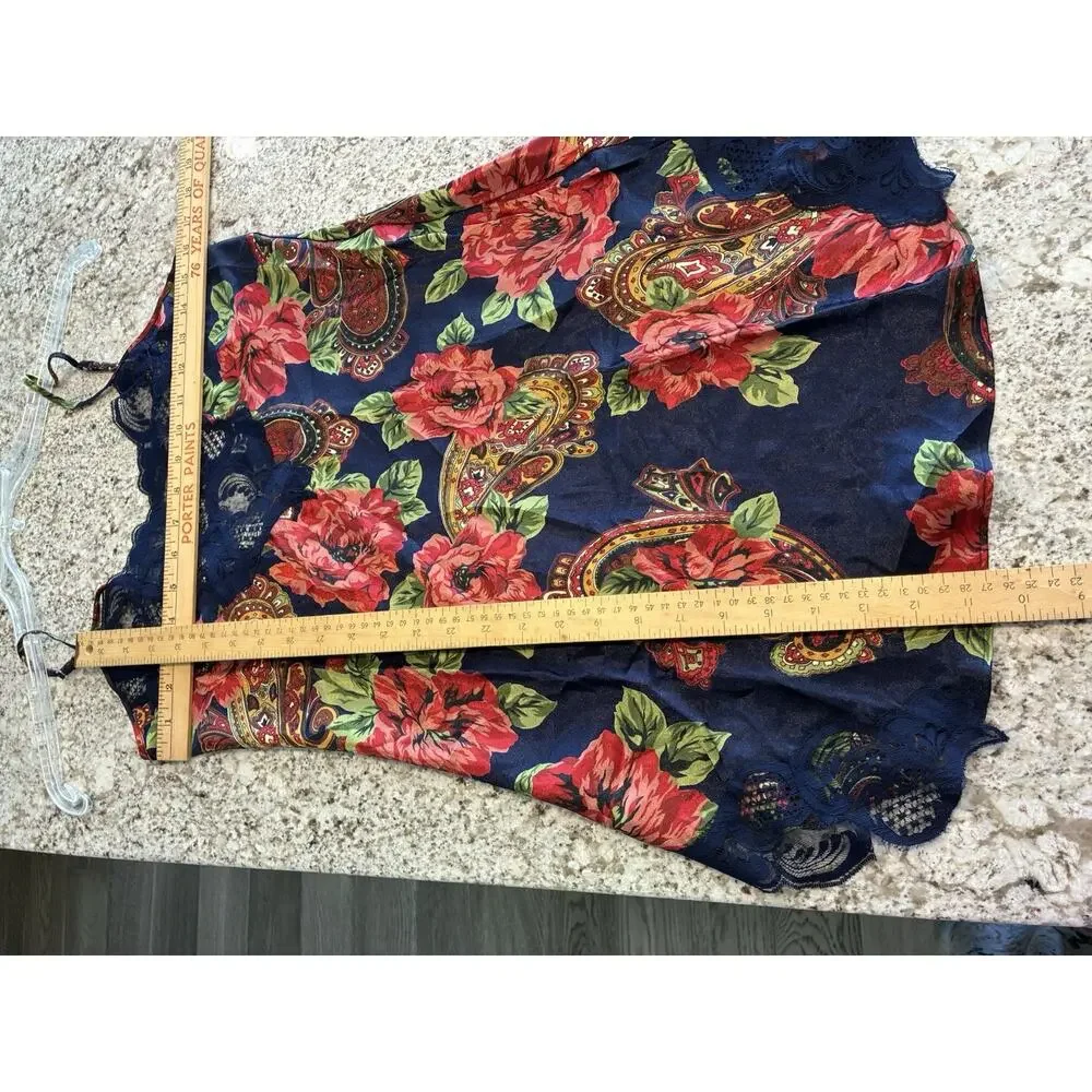 Vtg Victorias Secret Liquid Satin Chemise Slip Small Floral Gold Label Glossy